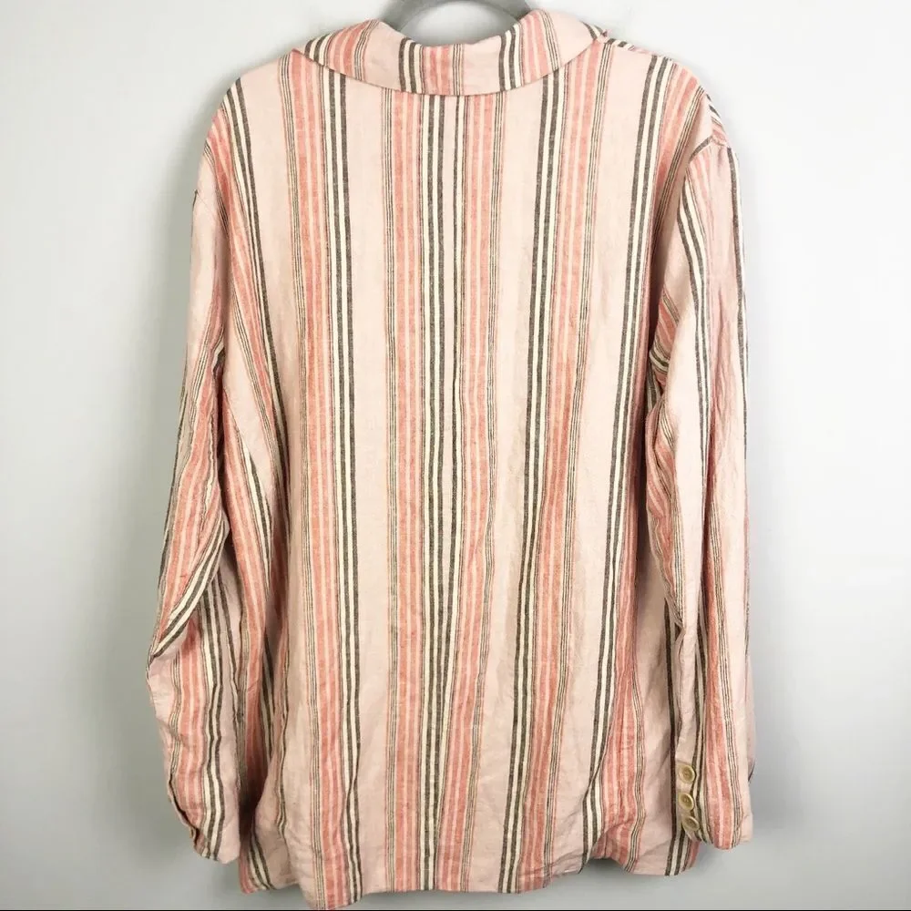 FREE PEOPLE | Simply Stripe Slouchy Boyfriend Style Blazer Linen Oversized Small